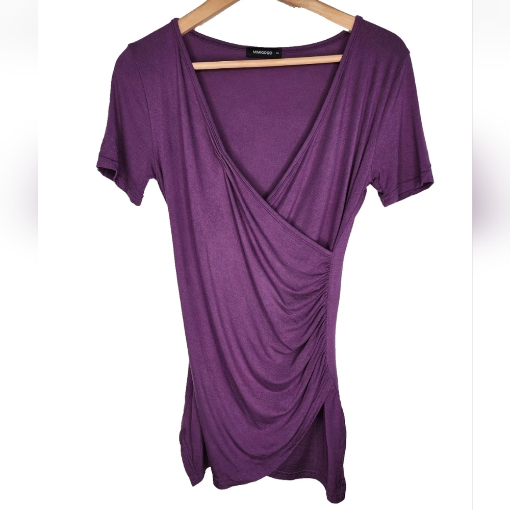 Mimigogo Surplice Jersey Knit Top in Purple Size S